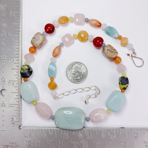 VTG Signed Jay King DTR Gemstone Sterling Silver Necklace 21" Amazonite Quartz - Picture 9 of 12